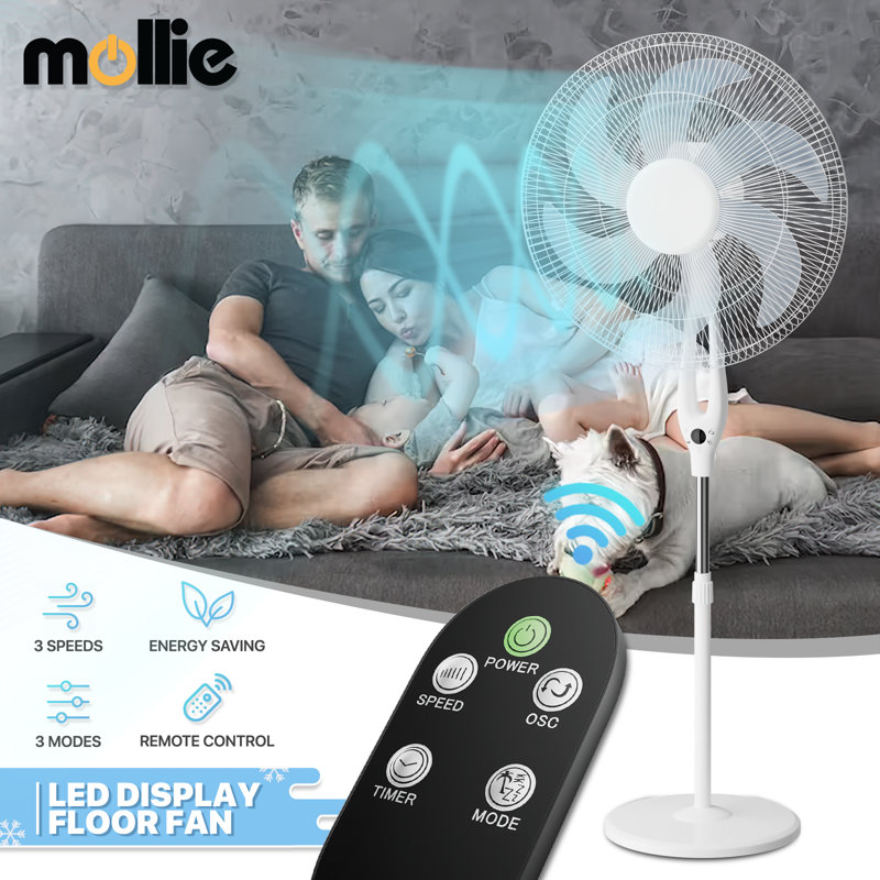 White Adjustable Height Oscillating Floor Fan with Remote Control