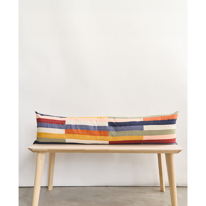 Checkered Lumbar Pillow, 12"H x 42"W, Blue/Red/Green Striped