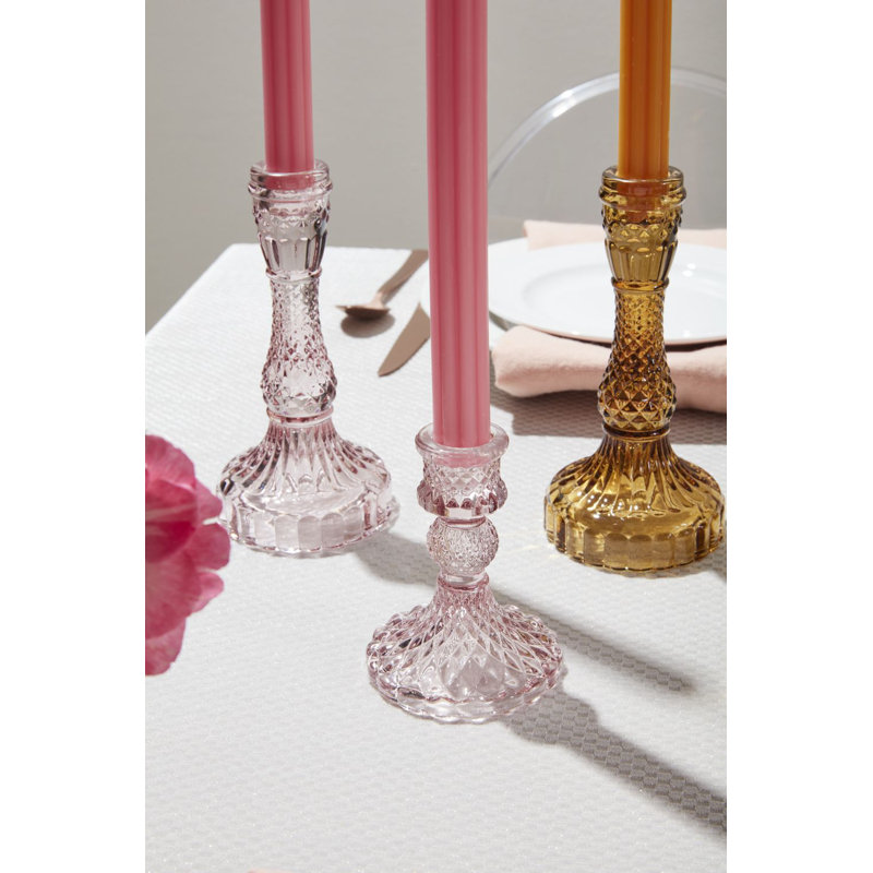 Samira Glass Tabletop Candlestick, Pink