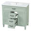 Meuble-lavabo 36 po avec lavabo, meuble autoportant vert avec cuve en céramique, cadre en bois aggloméré et en bois massif, tiroir supérieur rabattable, portes à fermeture en douceur, 2 tiroirs de rangement