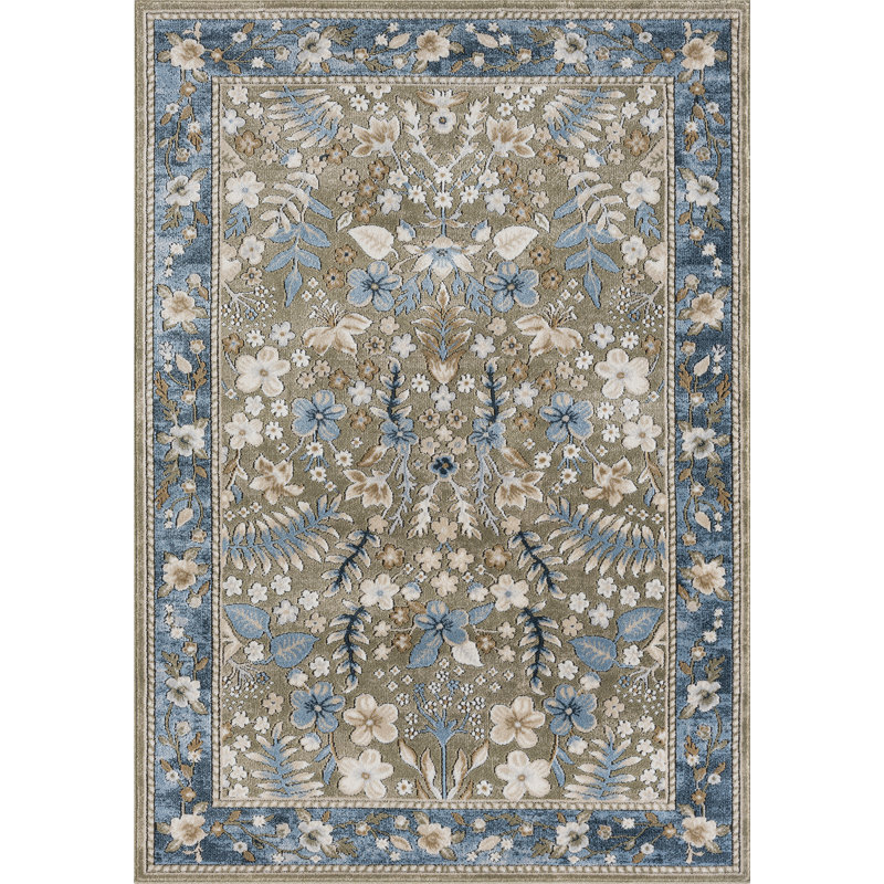 Tapis traditionnel beige à motif floral botanique beige Abani Savoy SAV180A, Rectangle 7 pi 9 po x 10 pi 2 po