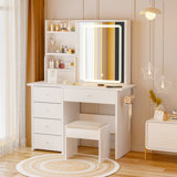 Aullville Vanity Desk with Sliding Mirror and LED Lights & Charging Station