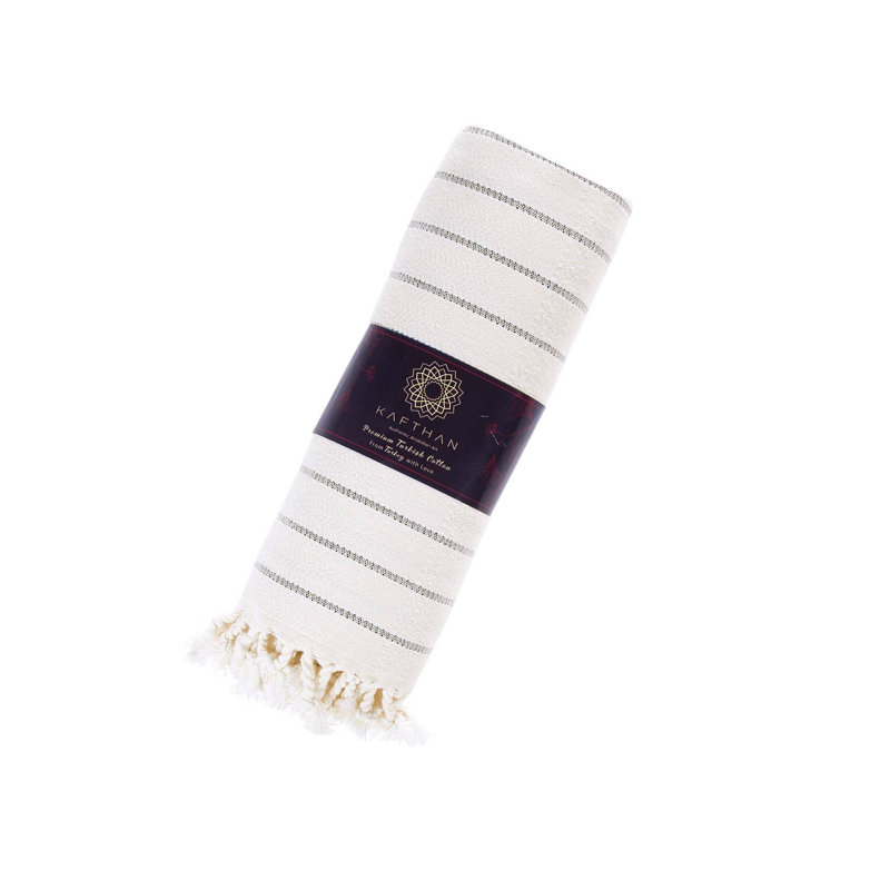Kafthan Gocek Bath & Summer Beach Towel - Quick Dry & Lightweight, Cream Black Stripes