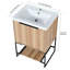 Armoire de salle de bain autoportante de 24 po - Design élégant, lavabo en résine, meuble-lavabo à options multiples avec lavabo de beauté contemporaine, accès silencieux, vaste espace de rangement