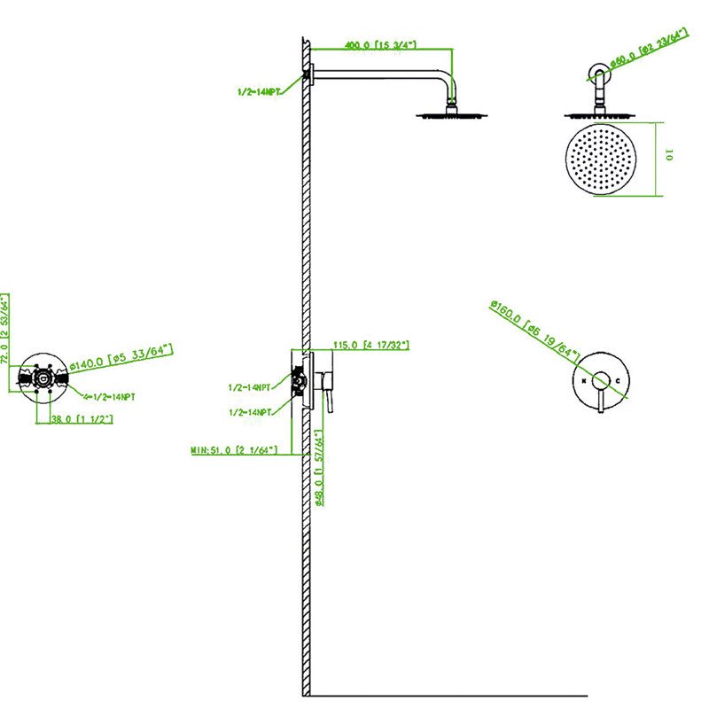 Robinet de douche mural inclus - laiton pour rehausser la robustesse de votre salle de bain et de votre douche pour une expérience satisfaisante