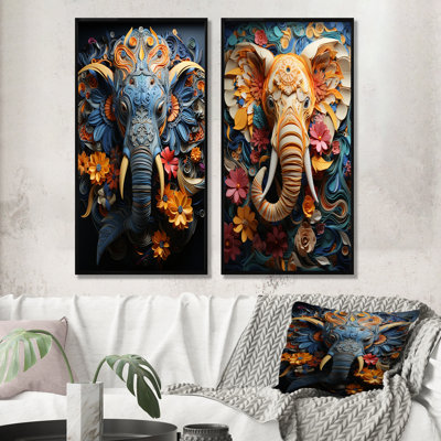 Abstract Elephant Dreamscape Portrait - Elephant Canvas Prints Set Of 2