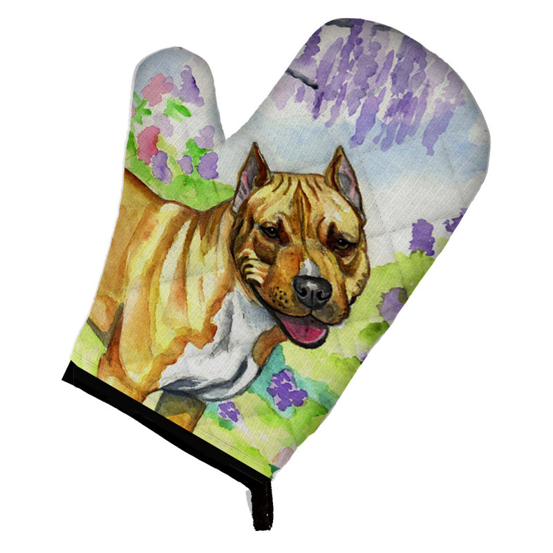 Caroline's Treasures Pit Bull Floral Polyester Oven Mitt Set