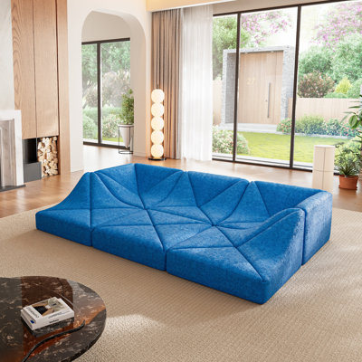 Canapé modulaire compact en chenille 4 places, canapé-lit à profil bas 6 pièces pour appartements et petits salons