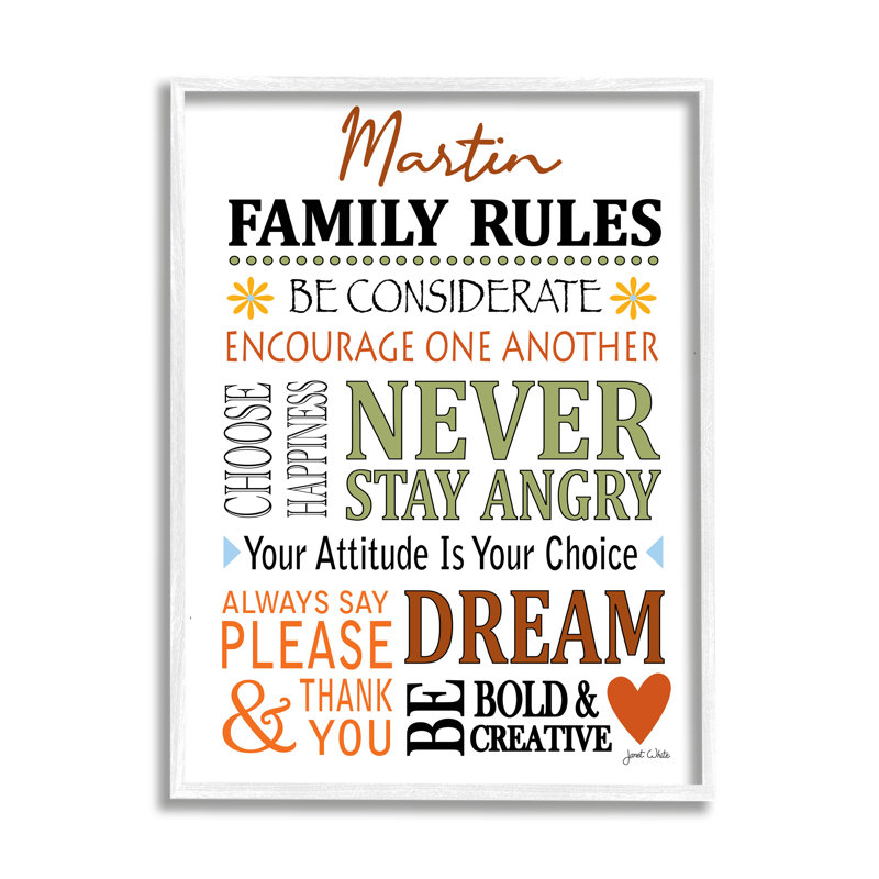 Simple Family Rules cmw-014, art mural personnalisé, Giclée encadrée blanc bord de mer, H 20 po x l 16 po, Oui