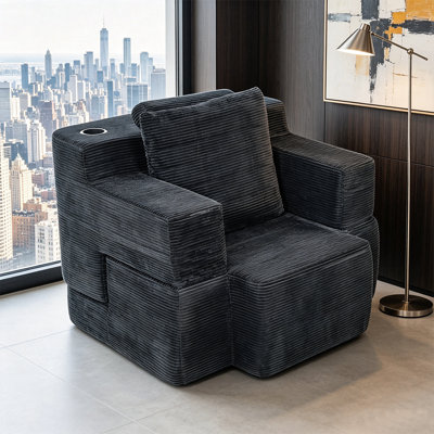 Canapé à compression simple multifonctionnel, convertible en bureau d'ordinateur et bureau simple, revêtement en velours côtelé, siège confortable, idéal pour les employés de bureau