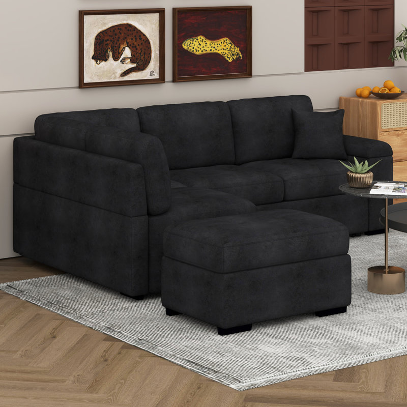 Canapé d'angle modulaire convertible en L, Noir