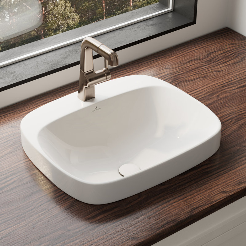 Los Flexi 17" Semi Recessed Bathroom Sink, White Rectangular Bathroom Drop-In Sink with Pop-Up Drain, 20" L x 17" W