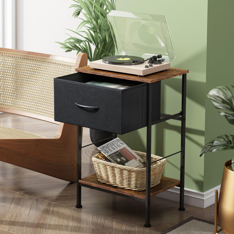 15.79'' W Metal Nightstand, Black/Brown, Individual