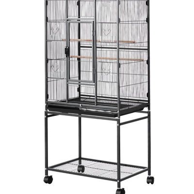 Flat Top Canary Cage 24.6 X 16.7 53.9 Inch Wrought Iron With Perches Slide-out Tray Plastic Feeders And Ideal For Multiple Small To Medium Birds Stable Design Bird Easy Move