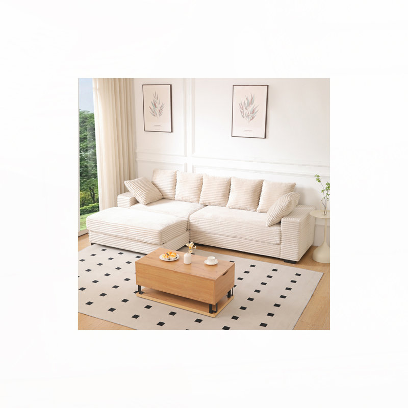 Canapé modulaire en velours côtelé 108,6 po avec repose-pieds, Beige