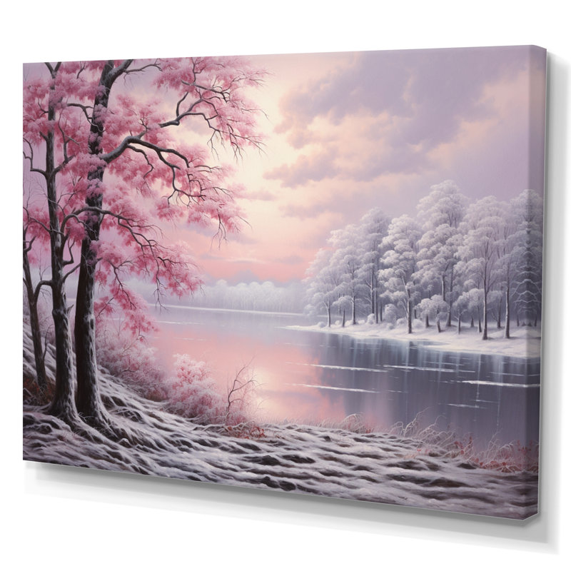 «Pink Winter Trees By The Riverside», reproduction sur toile, H 16 po x l 32 po x P 1 po, Toile tendue