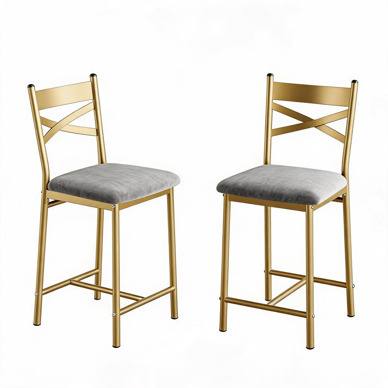 Ensemble de 6 tabourets de bar à structure en métal doré, chaises de salle à manger rembourrées en cuir de polyuréthane de 26 po avec dossier pour le bar de la cuisine et de la maison
