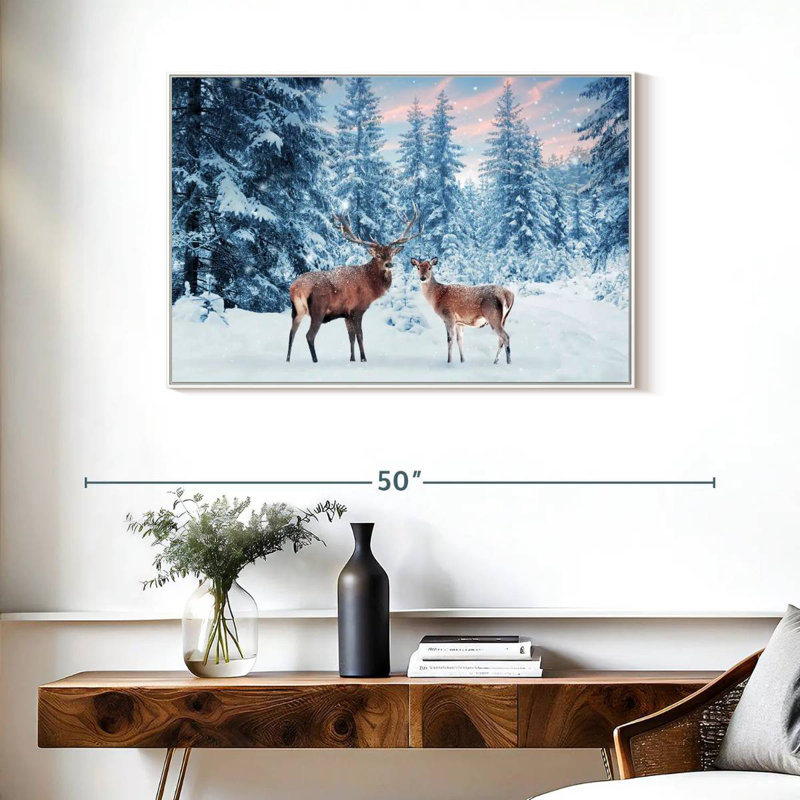 Cerf Winter Wonderland, Cadre flottant blanc, 37 po x 25 po