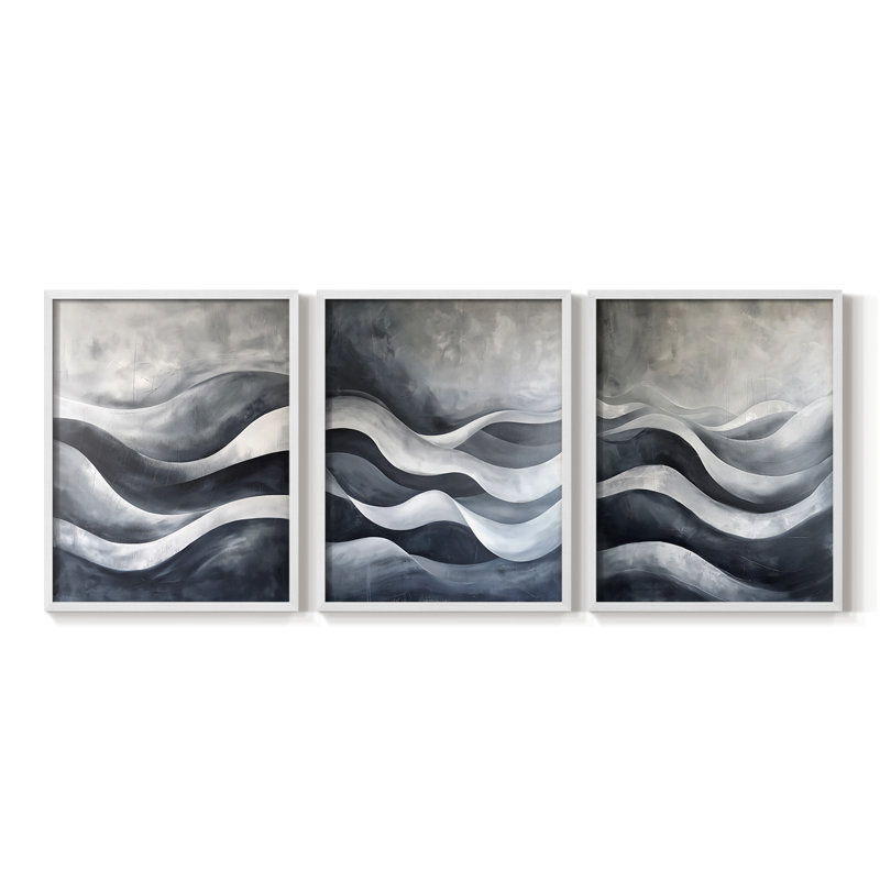 Sea and Shore Series XXIX -Set de 3 estampes numériques giclées -Prêt à accrocher, Blanc, H 14 po x l 11 po