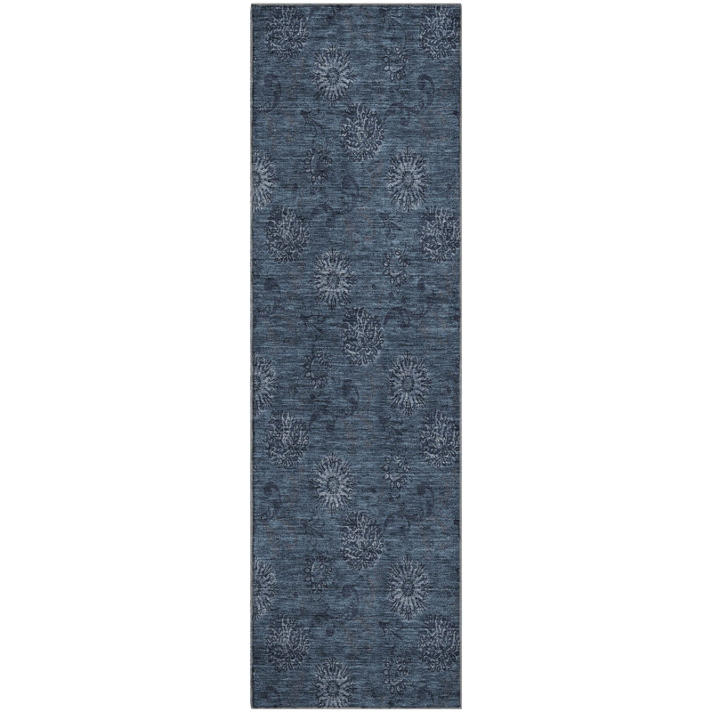 Premium Machine Washable Prisco Blue Rug, Runner 2'3" x 7'6"