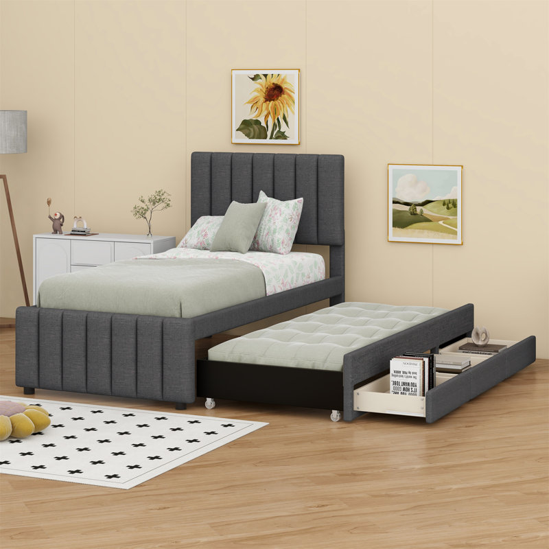 Suoma Upholstered Panel Storage Bed, Gray