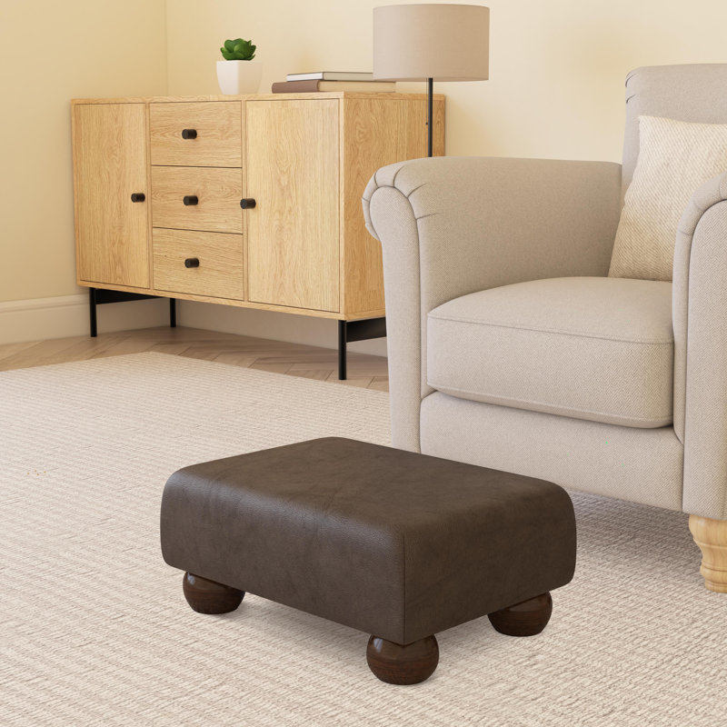 Collado Wood Bun Feet, Italian Leather, Dark Brown, Mahogany