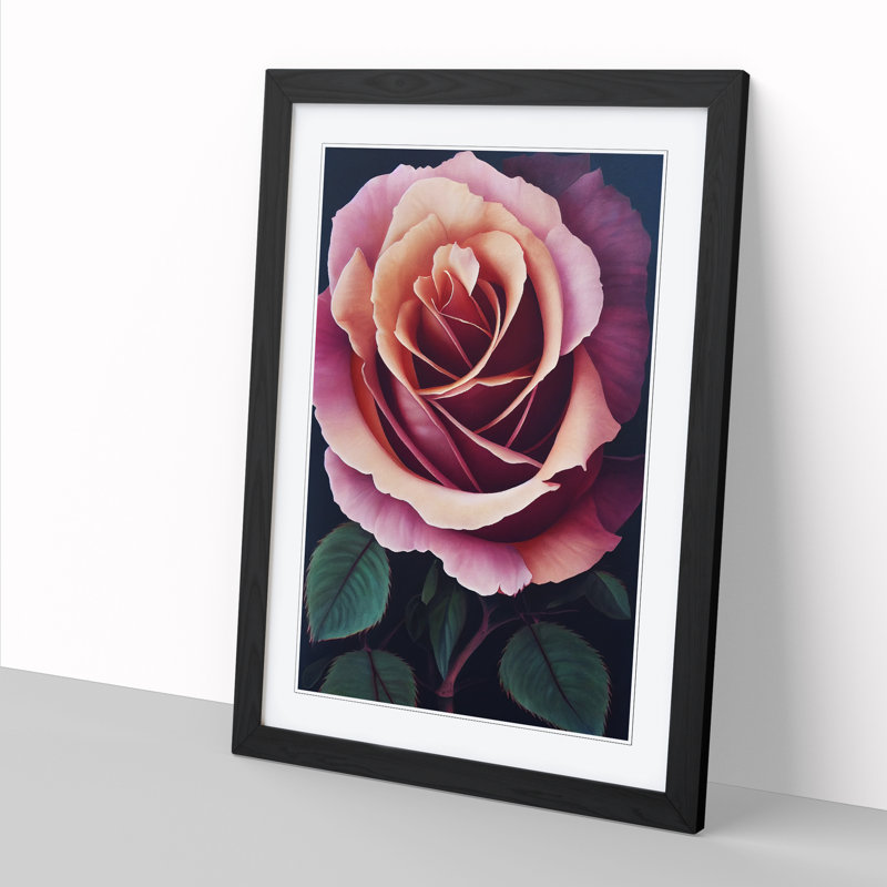 Rose Painting Traditional Vol.2 1 Piece Single Picture Frame Wall Art, 46cm H x 34cm W x 2cm D, Black