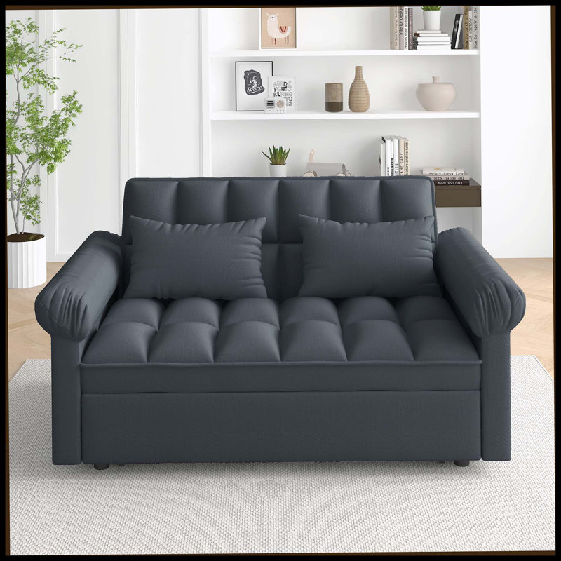Loveseats Sofa Bed With Pull-Out Bed,Adjsutable Back-DARK GREY