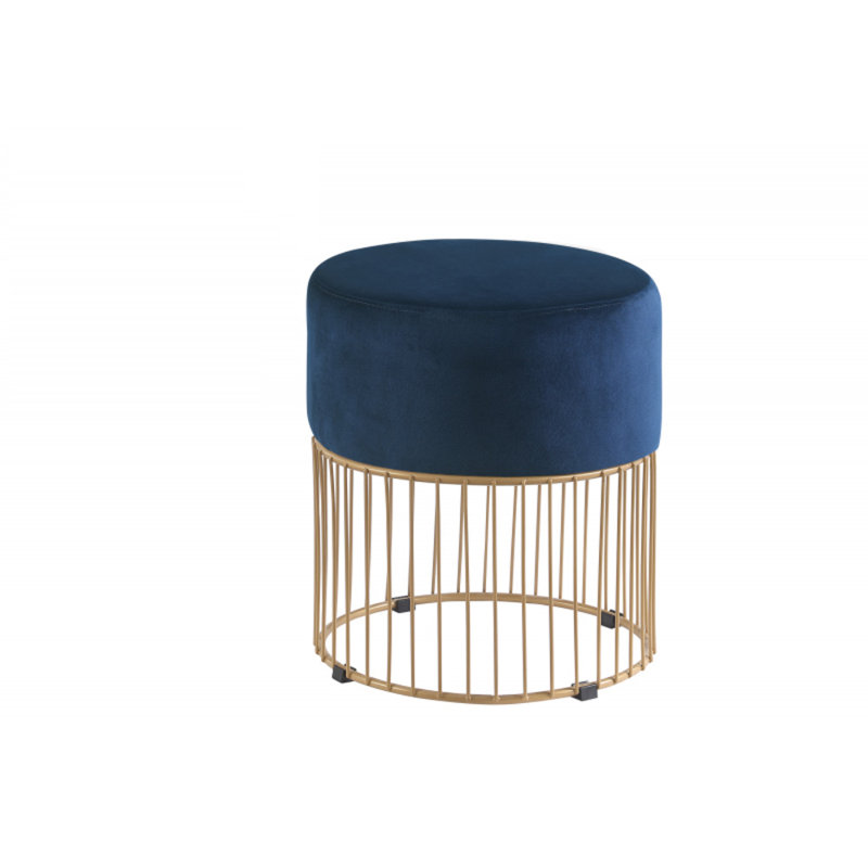 Compact Size Round Velvet Accent Ottoman – Luxurious Gold Frame & Comfy Upholstered Cushion – For Living Room/bedroom, Blue