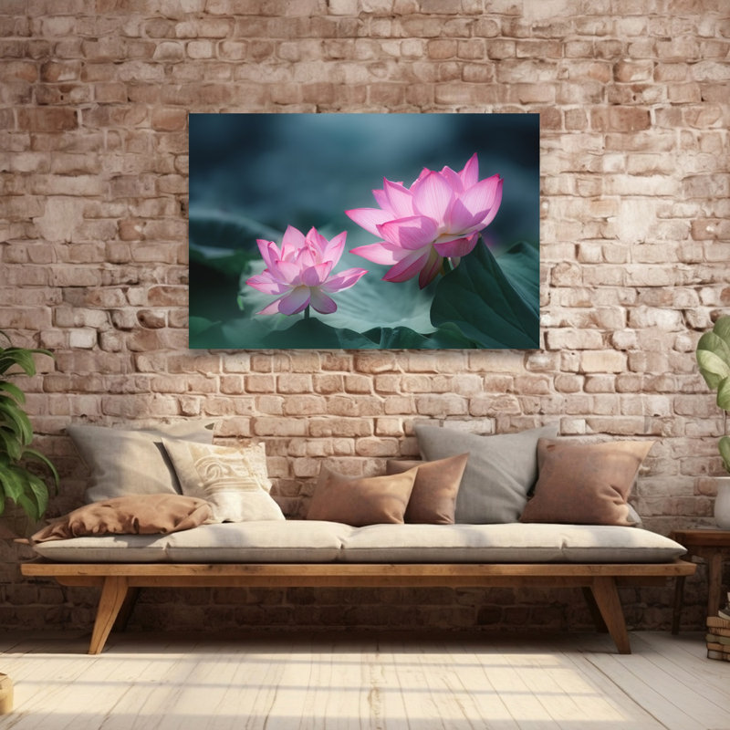 Serene Pink Lotus Blooms Delicate Elegant Peaceful Lily Lotus Flower Nature Wall Art Print 1 Piece Wrapped Canvas Wall Art