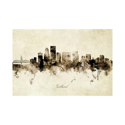 Portland Oregon Skyline by Michael Tompsett - Wrapped Canvas Painting