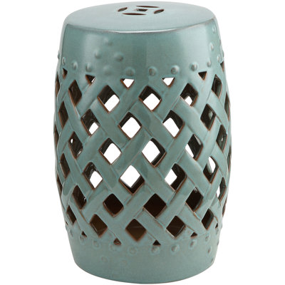 12.4" x 17.9" Outdoor Ceramic Garden Stool, Blue