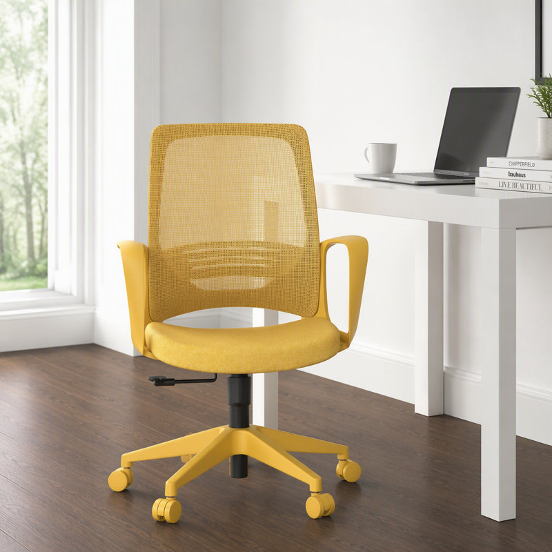 Fauteuil de direction ergonomique 350LBS, siège de bureau, tissu en filet, assise confortable, accoudoir intégré, fauteuil relevable et pivotant (jaune)