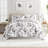 Gray All Season Down-Alternative Reversible Comforter Set in Vintage Magnolia Stripe-1903946809