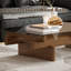 Table basse rectangulaire moderne 47,24 po, plateau en verre trempé brun pour le salon, table basse avec base en placage de bois massif, entièrement assemblée