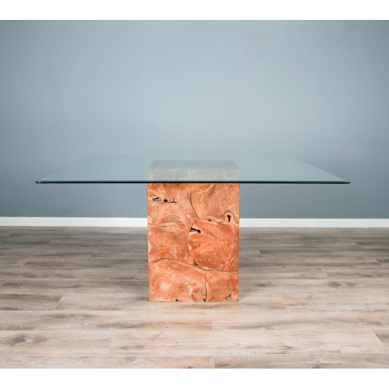 Halcomb Square Glass Top Dining Table with Wood Base