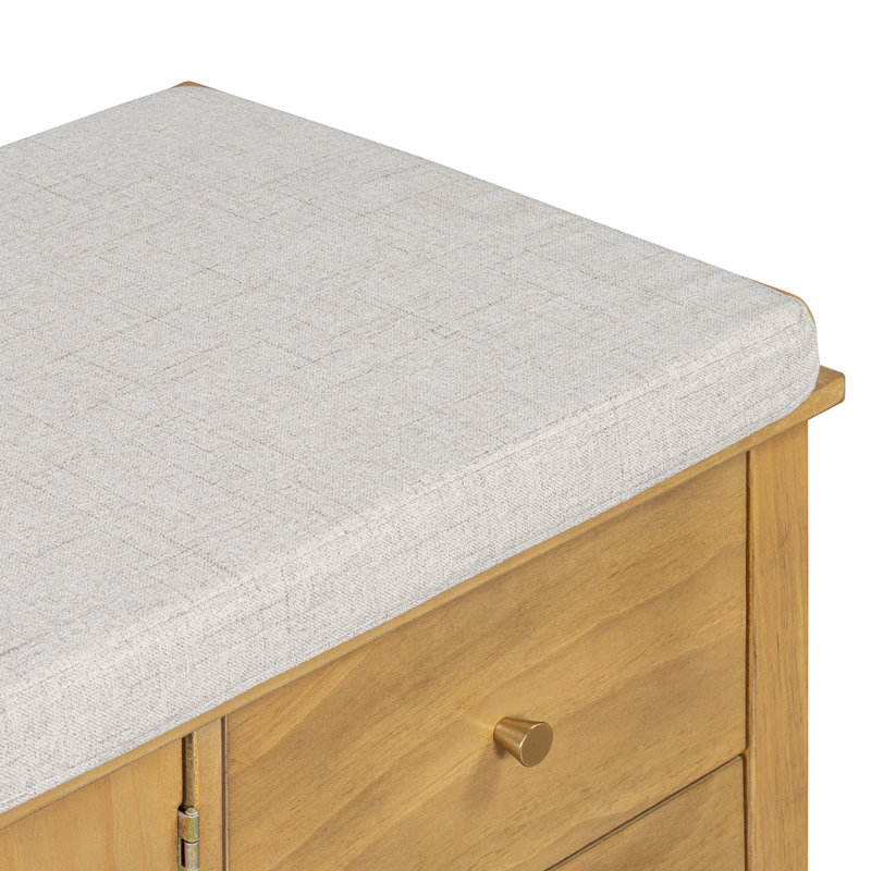 43" Wide Shoe Storage Bench With Cushion Entryway Bench Storage Bench With Storage And 2 Drawers, Natural