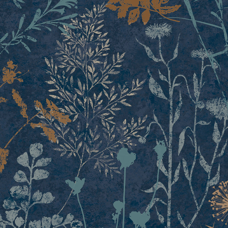 Zen Floral Metallic Wallpaper Double Roll, Navy/Copper