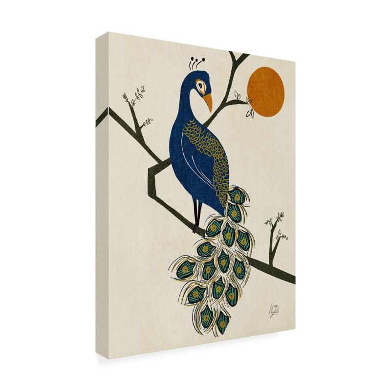 Paon rétro - reproduction sur toile tendue, H 19 po x l 14 po x P 2 po