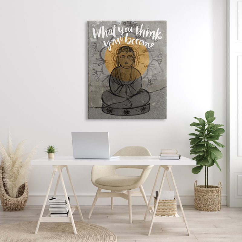 Ce que vous pensez que vous devenez un motif floral de Bouddha, H 48 po x l 36 po, Toile tendue