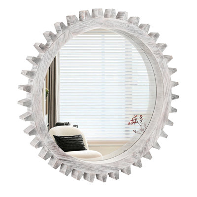 Miroir rond vintage 26 "avec cadre engrenage pour la maison - salle de bain, salon, entrée décorative lourde
