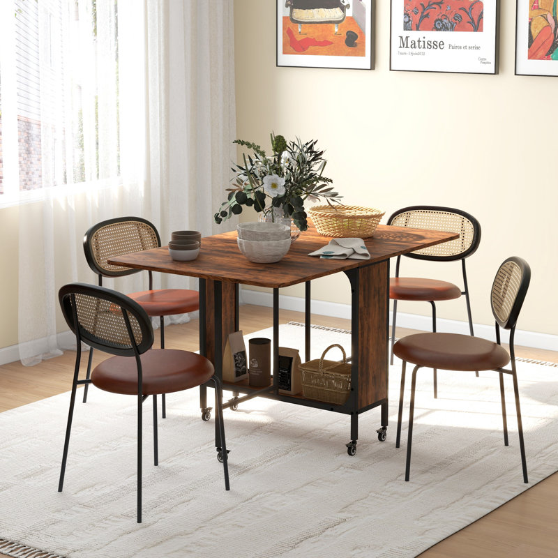Mobile Folding Dining Table Extendable Kitchen Table Storage Shelf