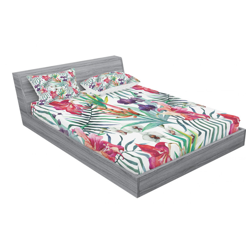 Microfiber Floral Sheet Set, Queen Sheet Set + Fitted Sheet + 2 Pillowcases