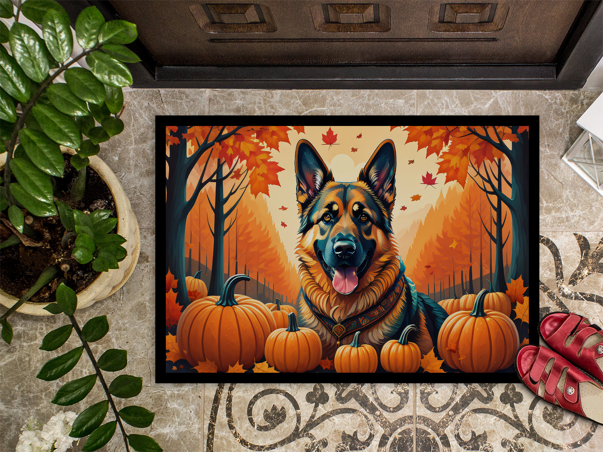 East Urban Home Nohom German Shepherd Non-Slip Indoor Outdoor Door Mat
