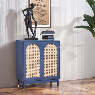 Rattan Curved Double-door Accent Cabinet
