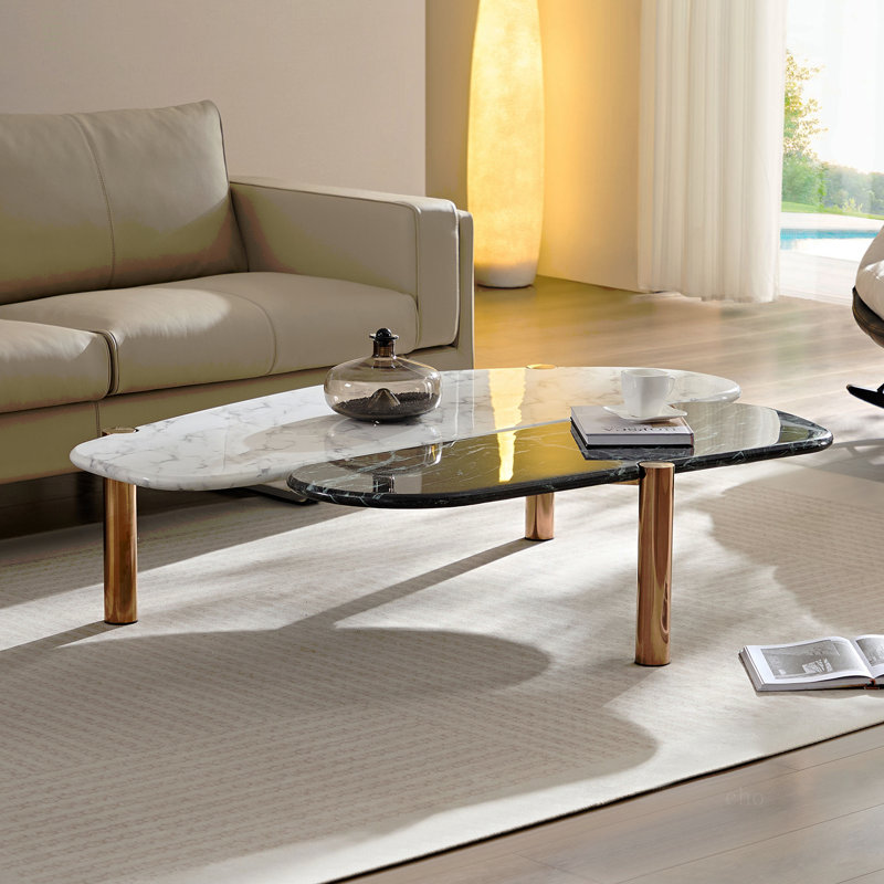 Tables basses d'appoint en faux marbre avec pieds en métal pour le bureau à domicile