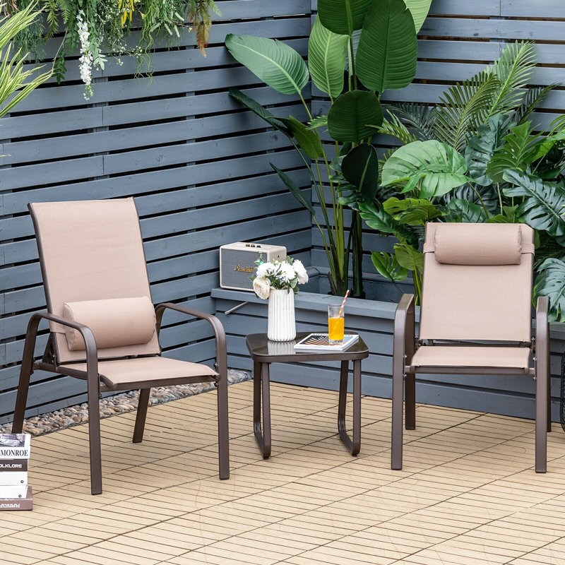 3-Piece Patio Bistro Furniture Set Outdoor Coffee Table Stackable Chairs Set