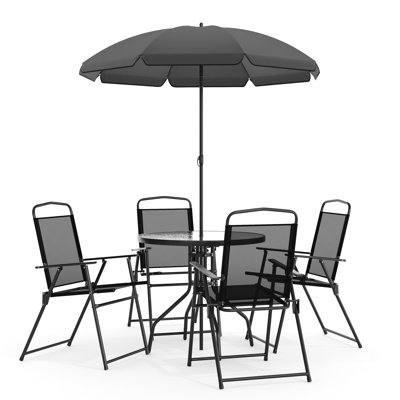 Amlie 6-Piece Rippled Glass Outdoor Patio Table Set with Folding Chairs by Flash Furniture