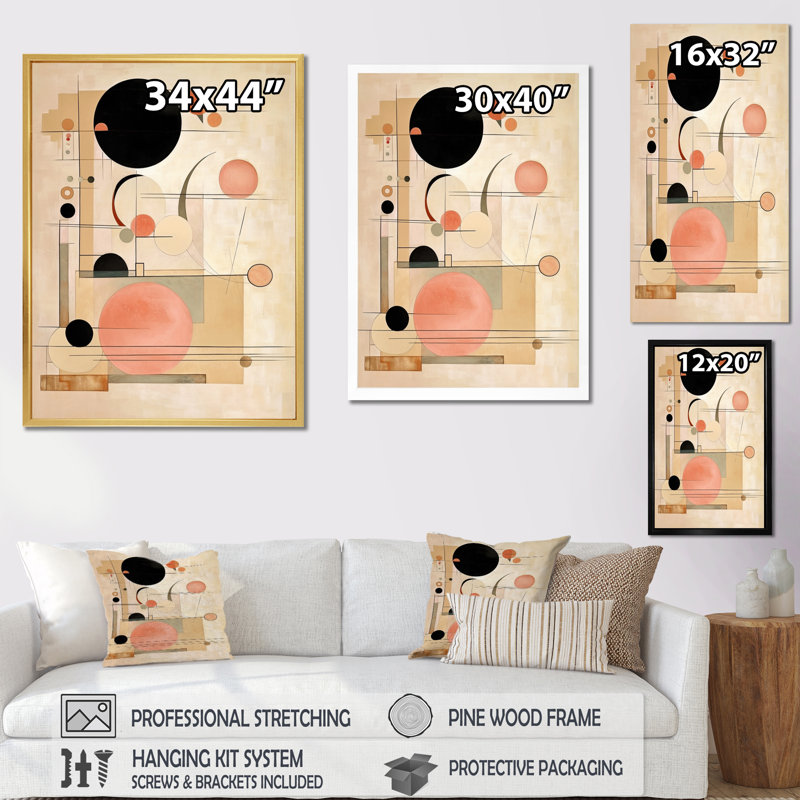 Beige géométrie en mouvement III sur toile, H 32 po x l 16 po x P 1 po, Cadre flottant doré