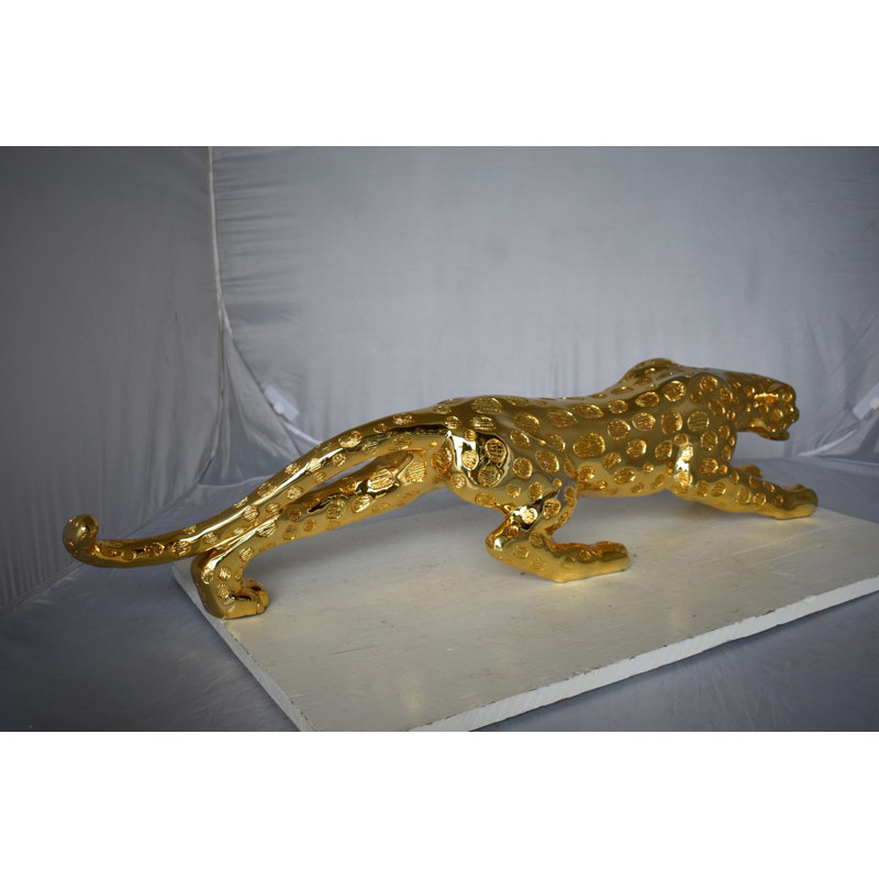 Gold Jaguar Medium Resin Statue - Unique Modern Sculpture Perfect For Gift or Décor, 40" x 7" x 10"H